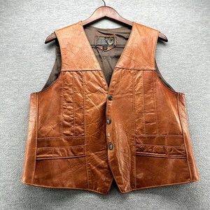 Genuine Brown Leather Vest Western Cowboy Mexico Unisex Size 40 (A27)